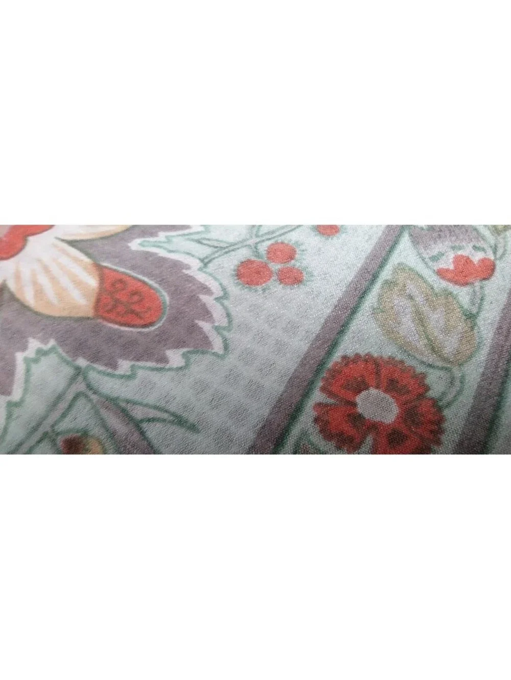 Vintage Cacharel Silk Rayon Scarf Bohemian Style Border Floral Mint Green Gray